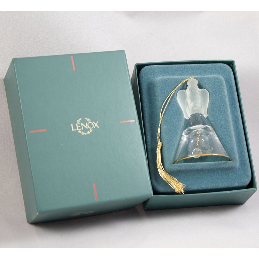 Lenox Crystal Frosted Angel Bell Ornament with Original Box 1989